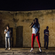 Little Ami (center) takes the stage with Ami (left) during one of her last songs of the evening on May 20, 2017 in Macina, Mali.